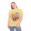 Wildflowers and Pink & Yellow Roses, Graphic T-Shirts for Women, Floral Shirt, Womens Short Sleeve, Ladies Graphic Tees #5145TTS