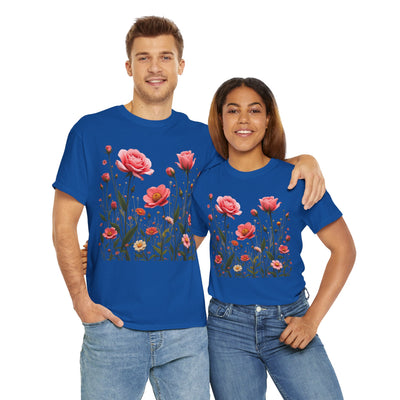 Wildflowers and Pink Roses, Graphic T-Shirts for Women, Floral Shirt, Womens Short Sleeve, Ladies Graphic Tees #5022TTS