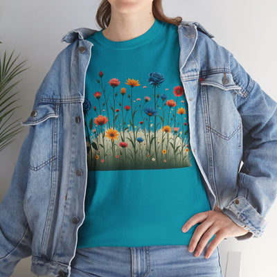 Wildflowers and Blue Roses, Graphic T-Shirts for Women, Floral Shirt, Womens Short Sleeve, Ladies Graphic Tees #5050TTS