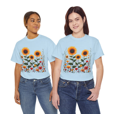Sunflowers & Wildflowers, Graphic T-Shirts for Women, Floral Shirt, Womens Short Sleeve, Ladies Graphic Tees #5154TTS