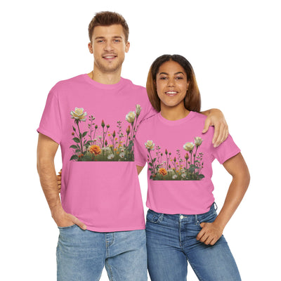 Wildflowers and White Roses, Graphic T-Shirts for Women, Floral Shirt, Womens Short Sleeve, Ladies Graphic Tees #5039TTS