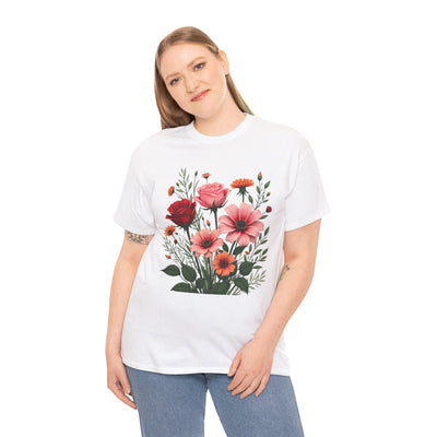Wildflowers and Pink & Red Roses, Graphic T-Shirts for Women, Floral Shirt, Womens Short Sleeve, Ladies Graphic Tees #5133TTS