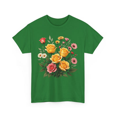 Wildflowers and Pink & Yellow Roses, Graphic T-Shirts for Women, Floral Shirt, Womens Short Sleeve, Ladies Graphic Tees #5137TTS