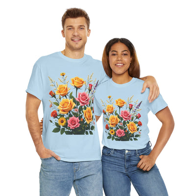 Wildflowers and Pink & Yellow Roses, Graphic T-Shirts for Women, Floral Shirt, Womens Short Sleeve, Ladies Graphic Tees #5142TTS