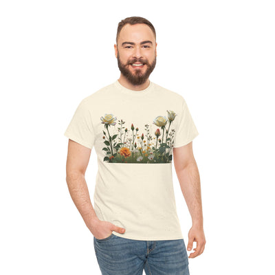 Wildflowers and White Roses, Graphic T-Shirts for Women, Floral Shirt, Womens Short Sleeve, Ladies Graphic Tees #5039TTS