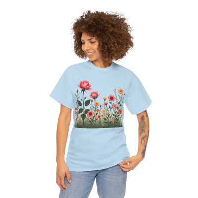 Wildflowers and Pink Roses, Graphic T-Shirts for Women, Floral Shirt, Womens Short Sleeve, Ladies Graphic Tees #5020TTS