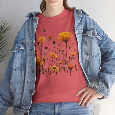 Wildflowers and Yellow Roses, Graphic T-Shirts for Women, Floral Shirt, Womens Short Sleeve, Ladies Graphic Tees #5011TTS