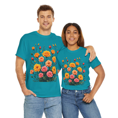 Wildflowers and Pink & Yellow Roses, Graphic T-Shirts for Women, Floral Shirt, Womens Short Sleeve, Ladies Graphic Tees #5140TTS