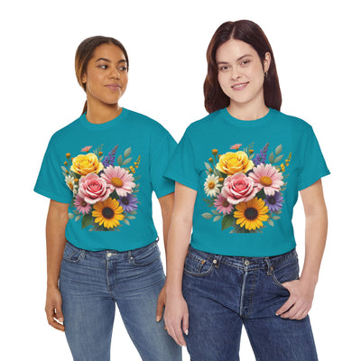Wildflowers and Pink & Yellow Roses, Graphic T-Shirts for Women, Floral Shirt, Womens Short Sleeve, Ladies Graphic Tees #5145TTS