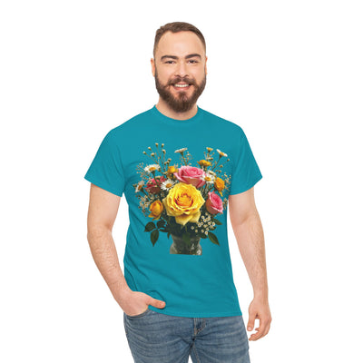 Wildflowers and Pink & Yellow Roses, Graphic T-Shirts for Women, Floral Shirt, Womens Short Sleeve, Ladies Graphic Tees #5143TTS