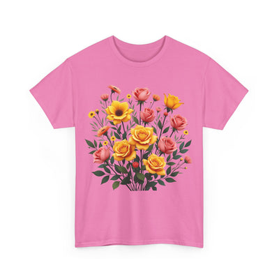 Wildflowers and Pink & Yellow Roses, Graphic T-Shirts for Women, Floral Shirt, Womens Short Sleeve, Ladies Graphic Tees #5139TTS