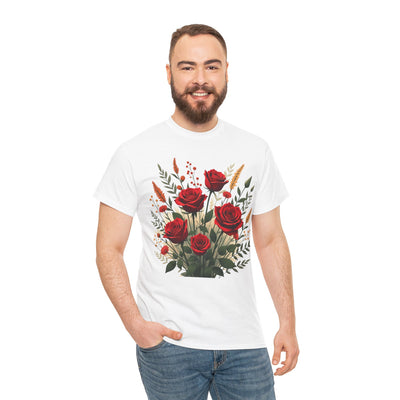 Wildflowers and Red Roses, Graphic T-Shirts for Women, Floral Shirt, Womens Short Sleeve, Ladies Graphic Tees #5129TTS