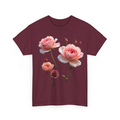 Wildflowers and Pink Roses, Graphic T-Shirts for Women, Floral Shirt, Womens Short Sleeve, Ladies Graphic Tees #5019TTS