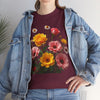 Wildflowers and Pink & Yellow Roses, Graphic T-Shirts for Women, Floral Shirt, Womens Short Sleeve, Ladies Graphic Tees #5147TTS