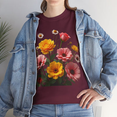 Wildflowers and Pink & Yellow Roses, Graphic T-Shirts for Women, Floral Shirt, Womens Short Sleeve, Ladies Graphic Tees #5147TTS