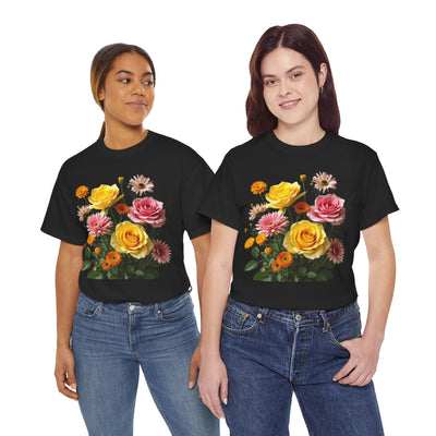 Wildflowers and Pink & Yellow Roses, Graphic T-Shirts for Women, Floral Shirt, Womens Short Sleeve, Ladies Graphic Tees #5148TTS