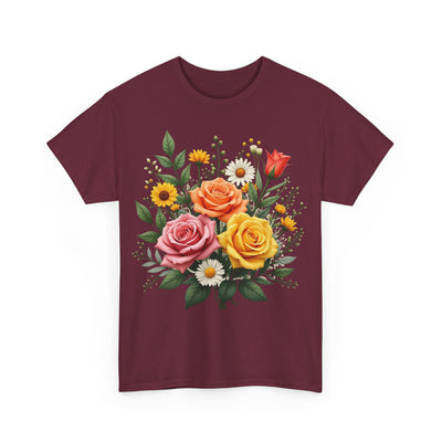 Wildflowers and Pink & Yellow Roses, Graphic T-Shirts for Women, Floral Shirt, Womens Short Sleeve, Ladies Graphic Tees #5144TTS