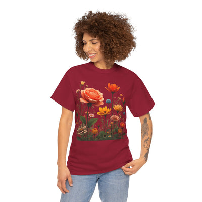 Wildflowers and Orange Roses, Graphic T-Shirts for Women, Floral Shirt, Womens Short Sleeve, Ladies Graphic Tees #5044TTS