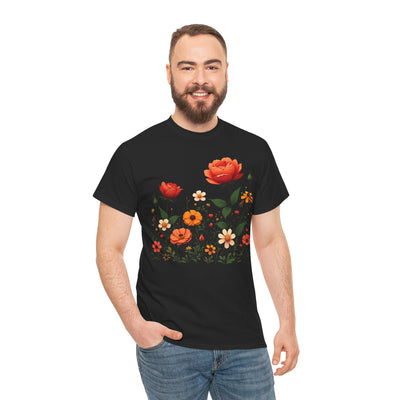 Wildflowers and Orange Roses, Graphic T-Shirts for Women, Floral Shirt, Womens Short Sleeve, Ladies Graphic Tees #5043TTS