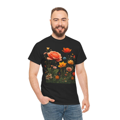 Wildflowers and Orange Roses, Graphic T-Shirts for Women, Floral Shirt, Womens Short Sleeve, Ladies Graphic Tees #5044TTS