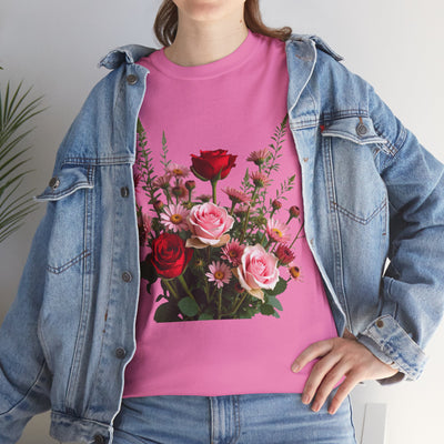 Wildflowers and Red & Pink Roses, Graphic T-Shirts for Women, Floral Shirt, Womens Short Sleeve, Ladies Graphic Tees #5132TTS