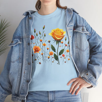 Wildflowers and a Yellow Rose, Graphic T-Shirts for Women, Floral Shirt, Womens Short Sleeve, Ladies Graphic Tees #5010TTS