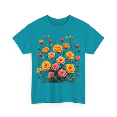 Wildflowers and Pink & Yellow Roses, Graphic T-Shirts for Women, Floral Shirt, Womens Short Sleeve, Ladies Graphic Tees #5140TTS