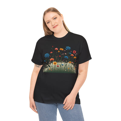 Wildflowers and Blue Roses, Graphic T-Shirts for Women, Floral Shirt, Womens Short Sleeve, Ladies Graphic Tees #5050TTS