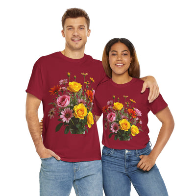Wildflowers and Pink & Yellow Roses, Graphic T-Shirts for Women, Floral Shirt, Womens Short Sleeve, Ladies Graphic Tees #5138TTS