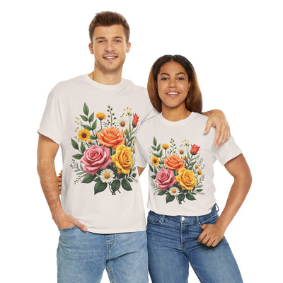 Wildflowers and Pink & Yellow Roses, Graphic T-Shirts for Women, Floral Shirt, Womens Short Sleeve, Ladies Graphic Tees #5144TTS