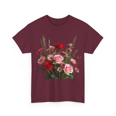 Wildflowers and Red & Pink Roses, Graphic T-Shirts for Women, Floral Shirt, Womens Short Sleeve, Ladies Graphic Tees #5132TTS