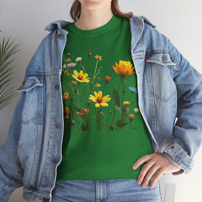 Wildflowers and a Yellow Rose, Graphic T-Shirts for Women, Floral Shirt, Womens Short Sleeve, Ladies Graphic Tees #5009TTS