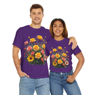 Wildflowers and Pink & Yellow Roses, Graphic T-Shirts for Women, Floral Shirt, Womens Short Sleeve, Ladies Graphic Tees #5141TTS