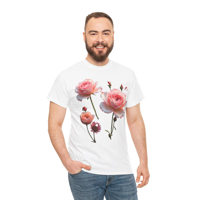 Wildflowers and Pink Roses, Graphic T-Shirts for Women, Floral Shirt, Womens Short Sleeve, Ladies Graphic Tees #5019TTS