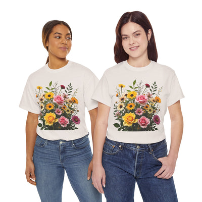 Wildflowers and Pink & Yellow Roses, Graphic T-Shirts for Women, Floral Shirt, Womens Short Sleeve, Ladies Graphic Tees #5150TTS