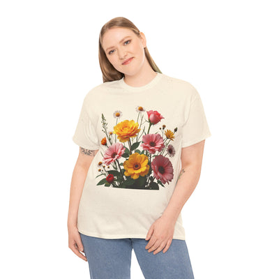 Wildflowers and Pink & Yellow Roses, Graphic T-Shirts for Women, Floral Shirt, Womens Short Sleeve, Ladies Graphic Tees #5147TTS