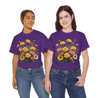 Wildflowers and Pink & Yellow Roses, Graphic T-Shirts for Women, Floral Shirt, Womens Short Sleeve, Ladies Graphic Tees #5141TTS