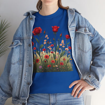 Wildflowers and Red Roses, Graphic T-Shirts for Women, Floral Shirt, Womens Short Sleeve, Ladies Graphic Tees #5032TTS