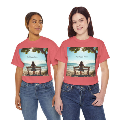 My Happy Place, Woman on Bench, Looking at Waves,Safe Place T-Shirt, Finding My Happy Place Top, Ocean Waves,#5003STS