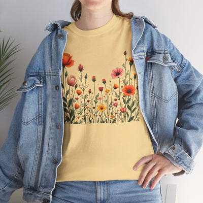 Wildflowers and Orange Roses, Graphic T-Shirts for Women, Floral Shirt, Womens Short Sleeve, Ladies Graphic Tees #5042TTS