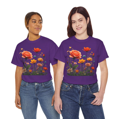 Wildflowers and Orange Roses, Graphic T-Shirts for Women, Floral Shirt, Womens Short Sleeve, Ladies Graphic Tees #5044TTS