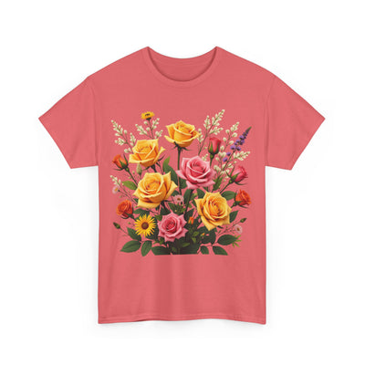 Wildflowers and Pink & Yellow Roses, Graphic T-Shirts for Women, Floral Shirt, Womens Short Sleeve, Ladies Graphic Tees #5142TTS