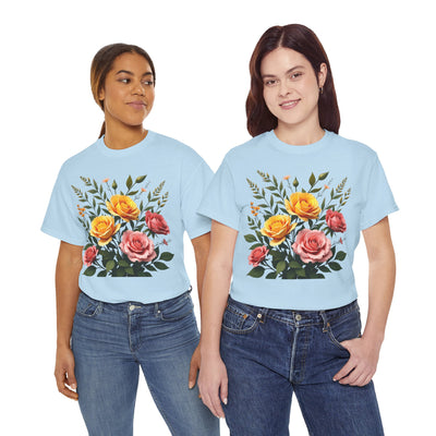 Wildflowers and Pink & Yellow Roses, Graphic T-Shirts for Women, Floral Shirt, Womens Short Sleeve, Ladies Graphic Tees #5149TTS