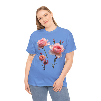 Wildflowers and Pink Roses, Graphic T-Shirts for Women, Floral Shirt, Womens Short Sleeve, Ladies Graphic Tees #5019TTS