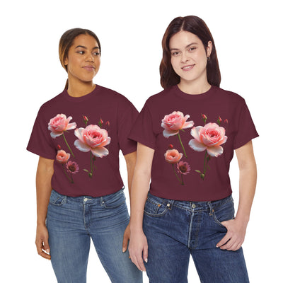 Wildflowers and Pink Roses, Graphic T-Shirts for Women, Floral Shirt, Womens Short Sleeve, Ladies Graphic Tees #5019TTS
