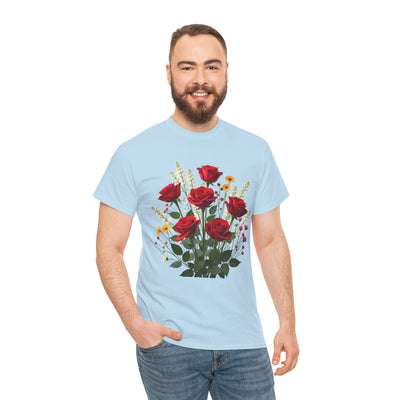 Wildflowers and Red Roses, Graphic T-Shirts for Women, Floral Shirt, Womens Short Sleeve, Ladies Graphic Tees #5128TTS