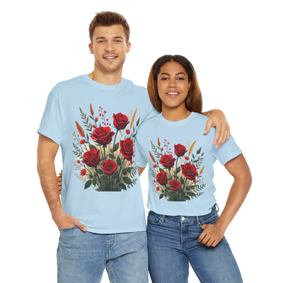 Wildflowers and Red Roses, Graphic T-Shirts for Women, Floral Shirt, Womens Short Sleeve, Ladies Graphic Tees #5129TTS
