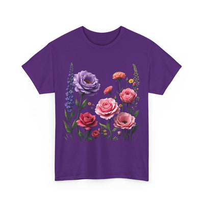 Wildflowers and Pink/Violet Roses, Graphic T-Shirts for Women, Floral Shirt, Womens Short Sleeve, Ladies Graphic Tees #5100TTS