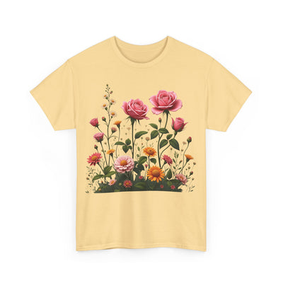 Wildflowers and Pink Roses, Graphic T-Shirts for Women, Floral Shirt, Womens Short Sleeve, Ladies Graphic Tees #5013TTS