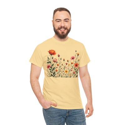 Wildflowers and Orange Roses, Graphic T-Shirts for Women, Floral Shirt, Womens Short Sleeve, Ladies Graphic Tees #5042TTS